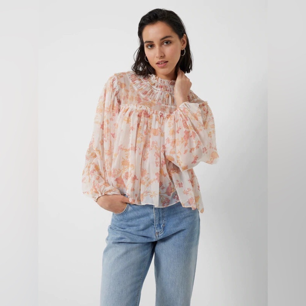 French Connection Diana Crinkle High Neck Blouse Size Medium